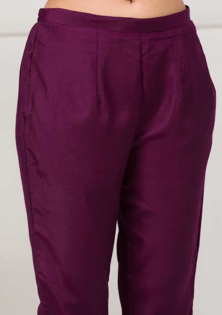 Purple Sequins Raw Silk Readymade Salwar Suit-Koskii