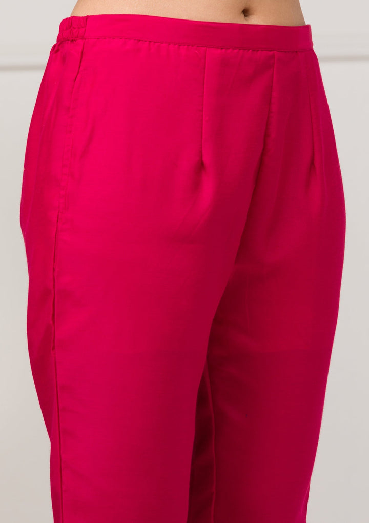 Rani Pink Sequins Raw Silk Readymade Salwar Suit-Koskii