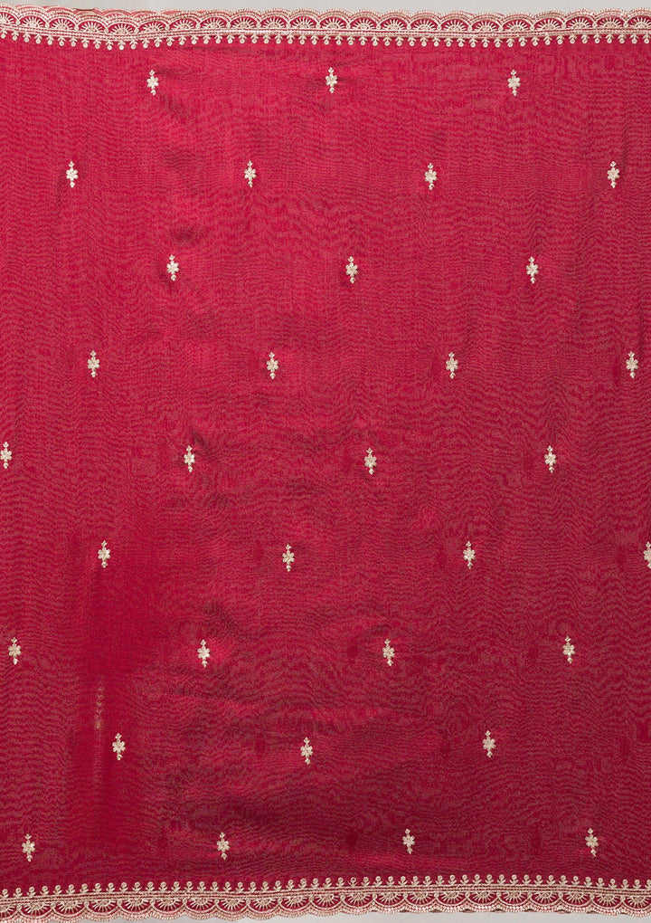 Maroon Threadwork Raw Silk Readymade Salwar Suit-Koskii