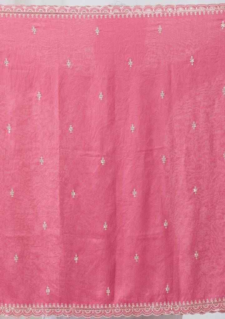 Onion Pink Threadwork Raw Silk Readymade Salwar Suit-Koskii