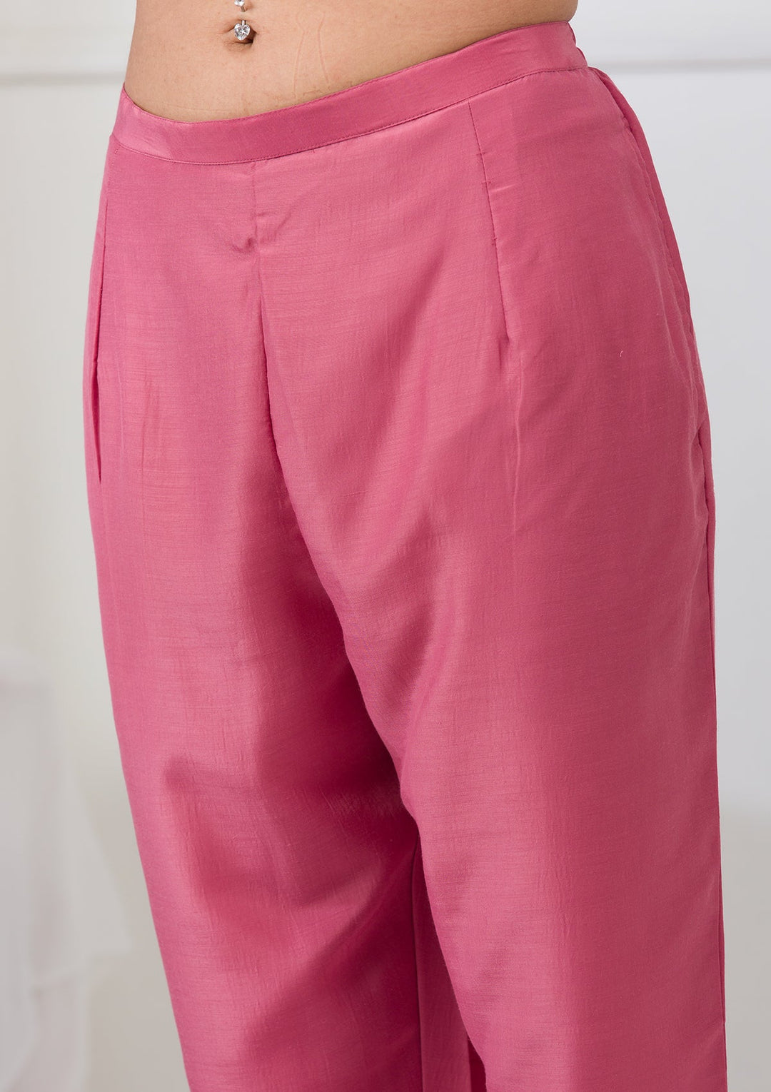 Onion Pink Threadwork Raw Silk Readymade Salwar Suit-Koskii