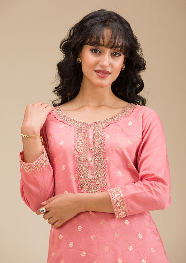 Peach Cording Chanderi Readymade Salwar Suit-koskii