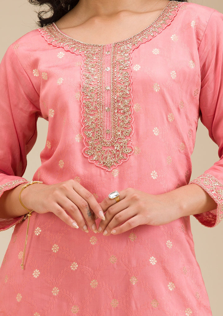 Peach Cording Chanderi Readymade Salwar Suit-koskii