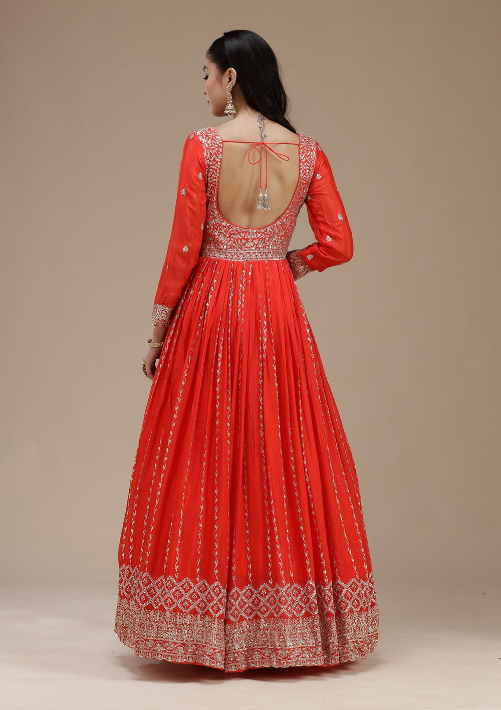 Red Sequins Crepe Readymade Salwar Suit_koskii