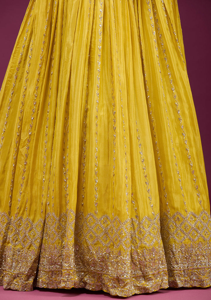 Yellow Sequins Crepe Readymade Salwar Suit_koskii