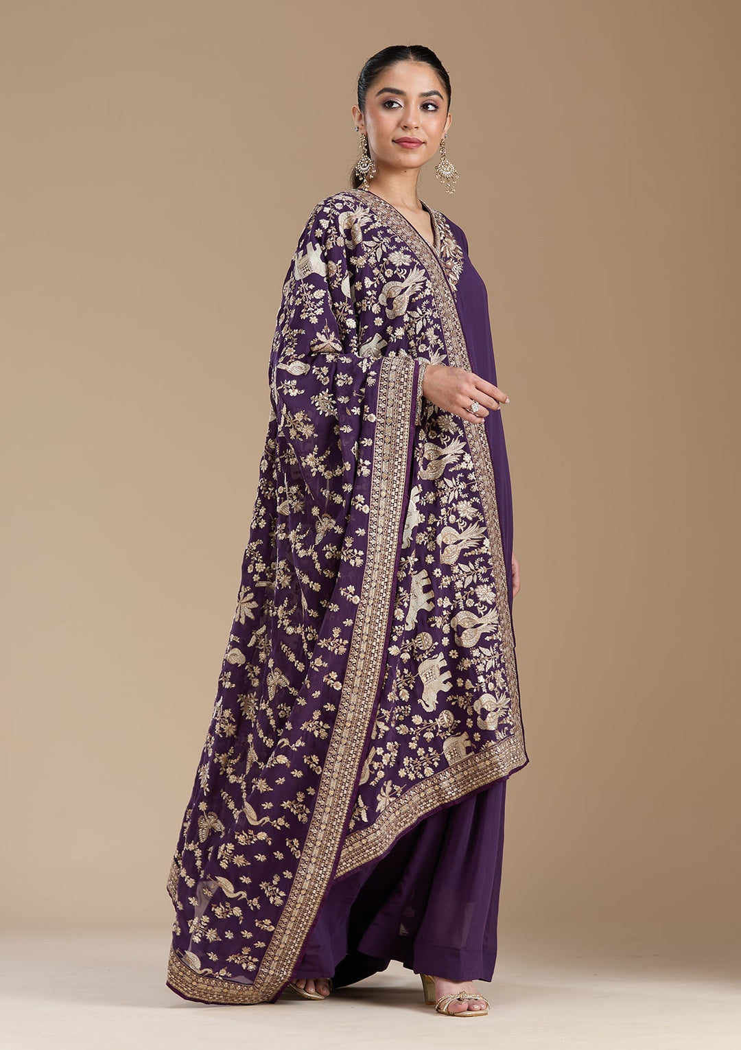Purple Cutdana Georgette Readymade Salwar Suit-koskii