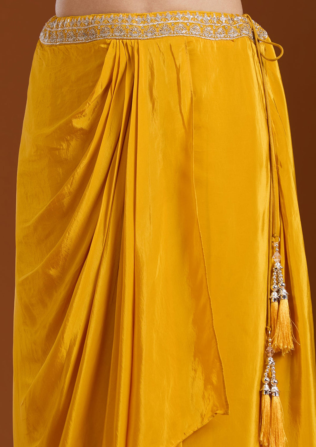 Yellow Zariwork (Gold) Chiffon Readymade Salwar Suit-Koskii