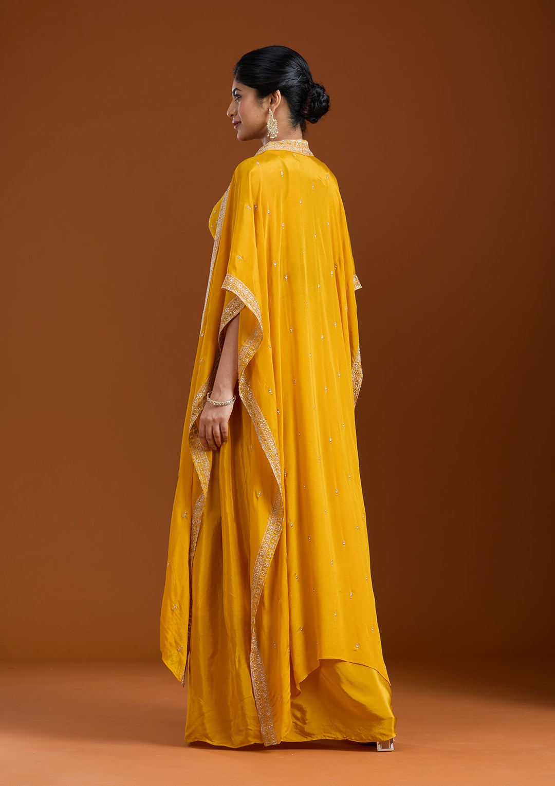 Yellow Zariwork (Gold) Chiffon Readymade Salwar Suit-Koskii