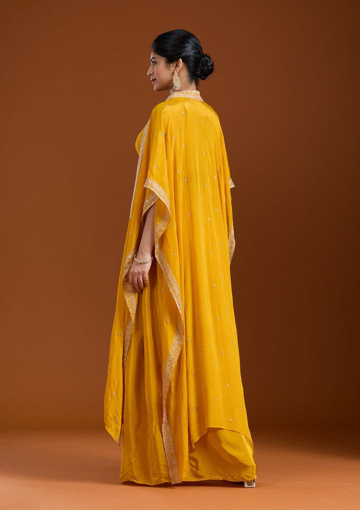 Yellow Zariwork (Gold) Chiffon Readymade Salwar Suit-Koskii