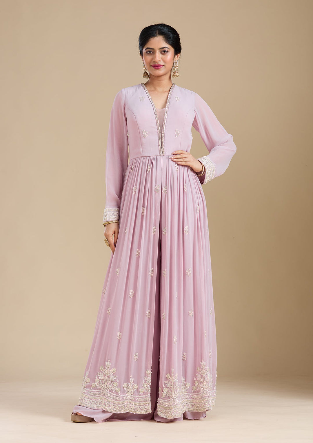 Mauve Cutdana Georgette Readymade Salwar Suit-Koskii