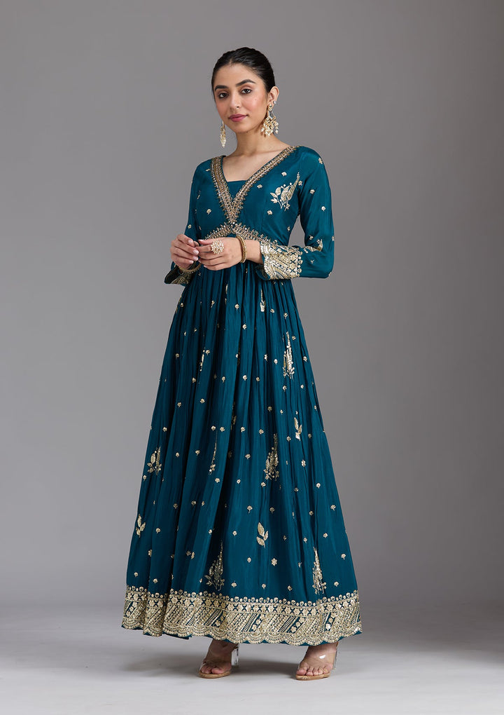 Navy Blue Cutdana Chinon Readymade Salwar Suit-koskii
