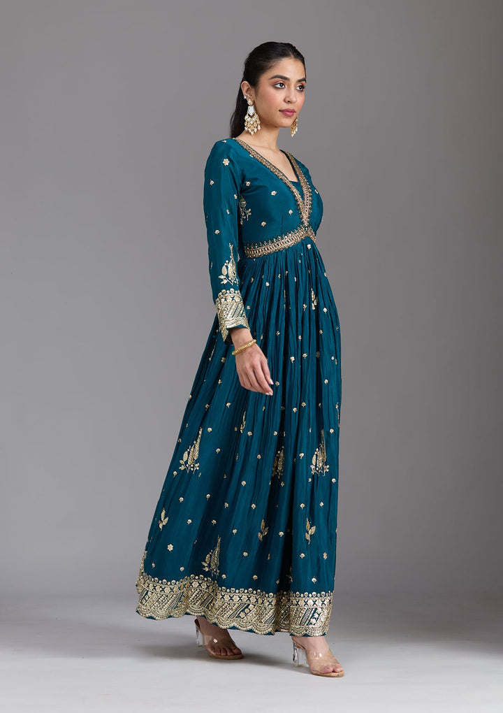 Navy Blue Cutdana Chinon Readymade Salwar Suit-koskii