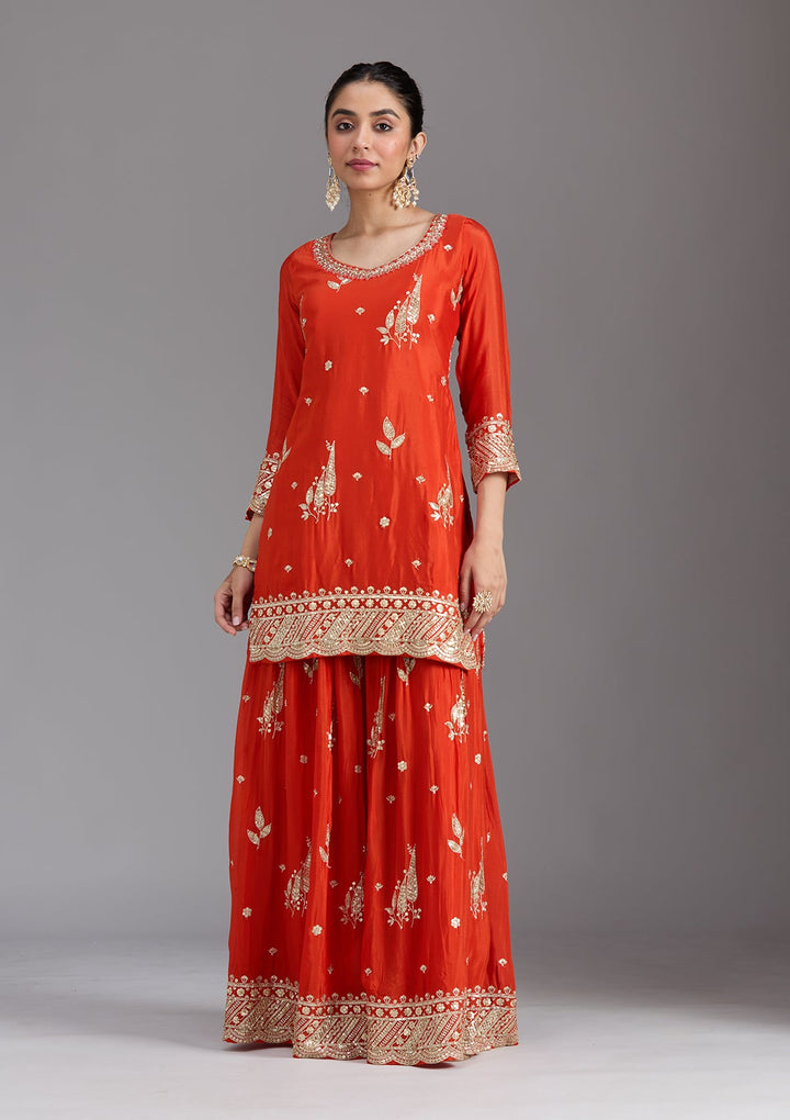Orange Zariwork (Gold) Chinon Readymade Salwar Suit