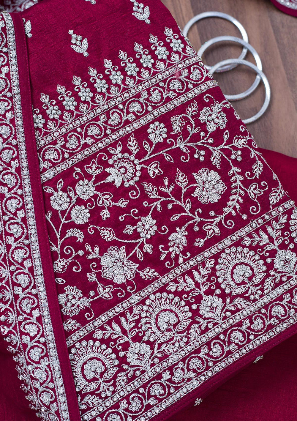 Maroon Zariwork Soft Raw Silk Unstitched Salwar Suit-Koskii