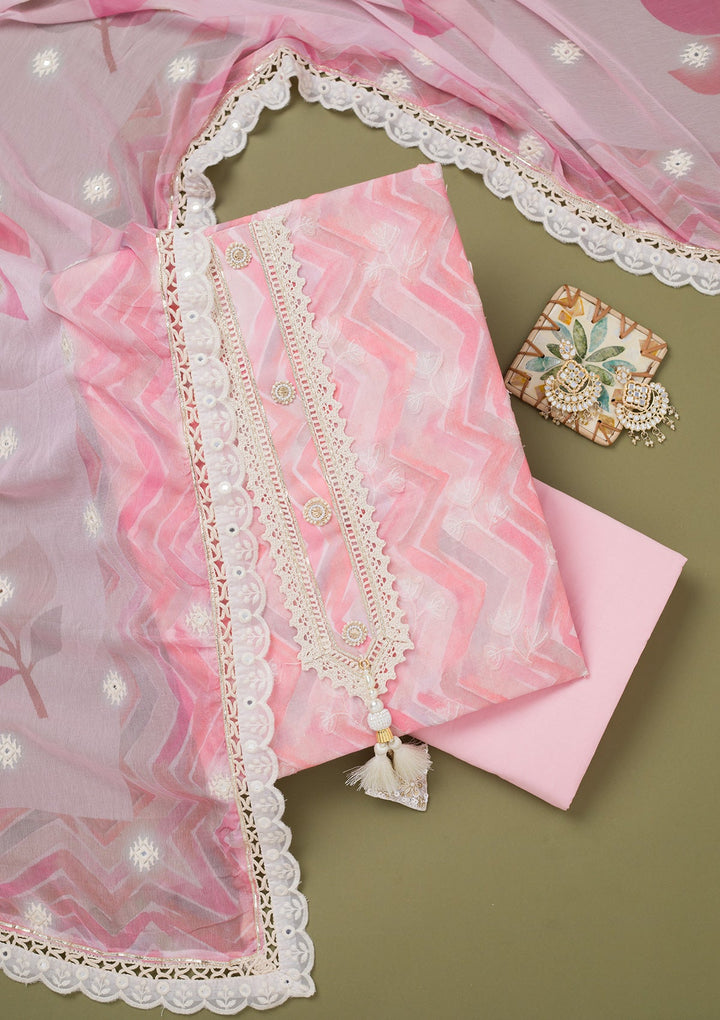 Pink Threadwork Cotton Unstitched Salwar Suit-koskii