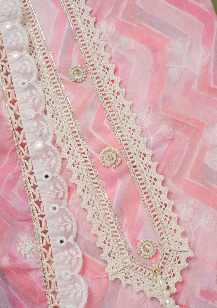 Pink Threadwork Cotton Unstitched Salwar Suit-koskii