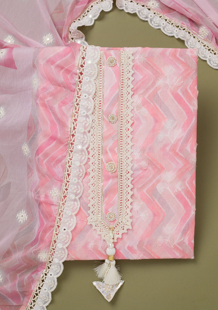 Pink Threadwork Cotton Unstitched Salwar Suit-koskii