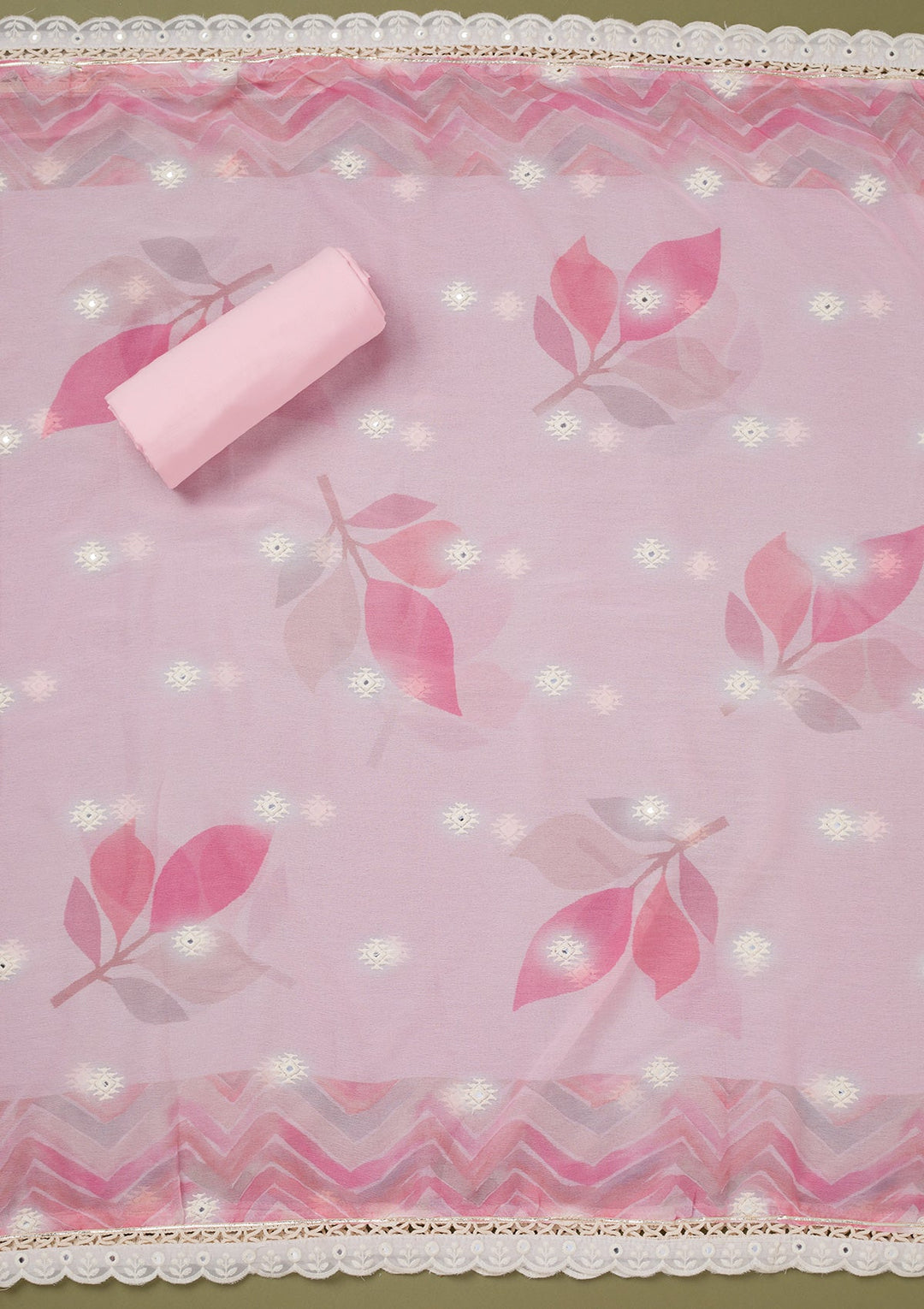 Pink Threadwork Cotton Unstitched Salwar Suit-koskii