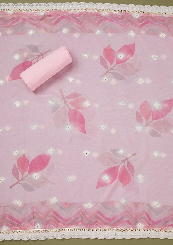 Pink Threadwork Cotton Unstitched Salwar Suit-koskii