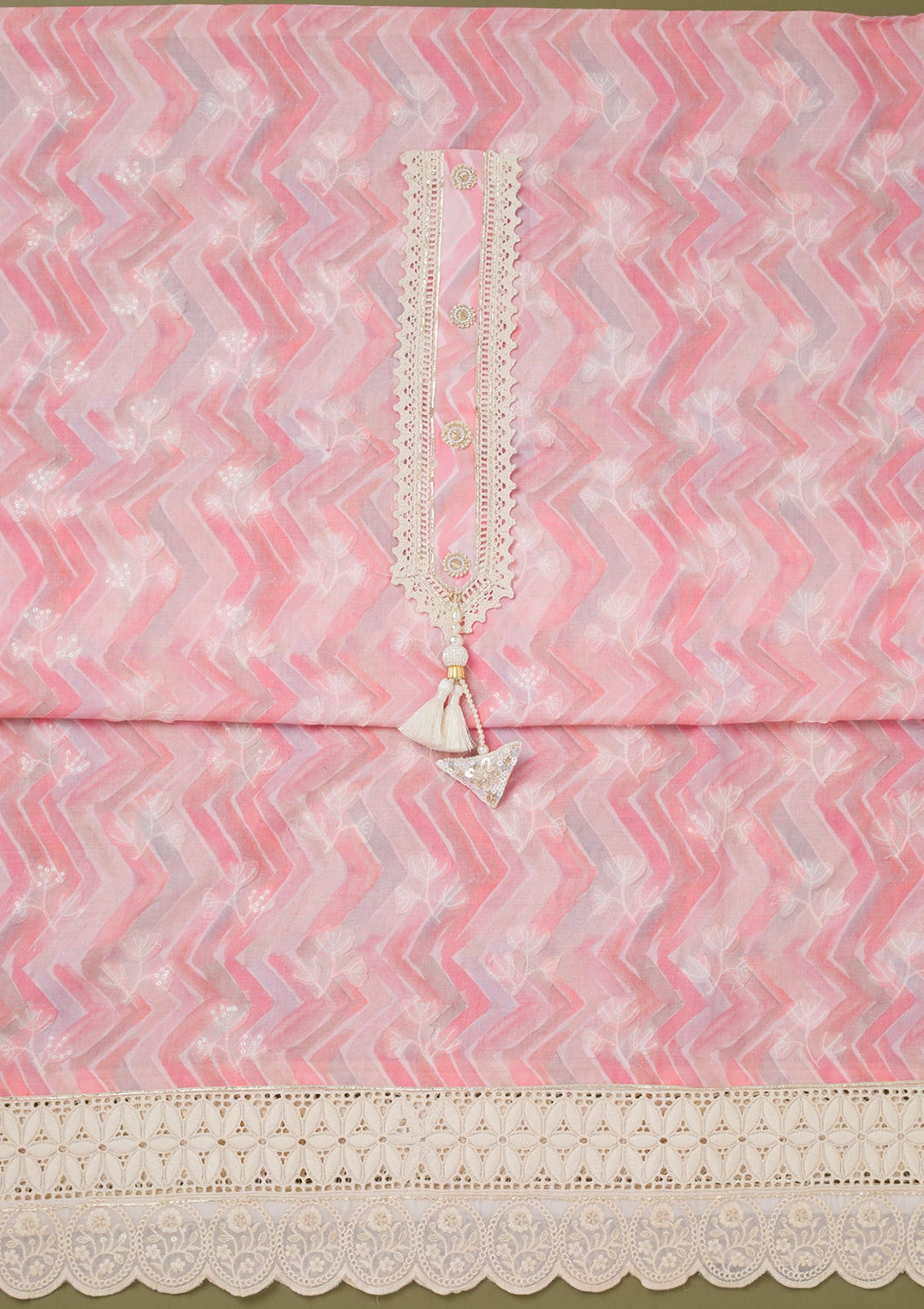 Pink Threadwork Cotton Unstitched Salwar Suit-koskii