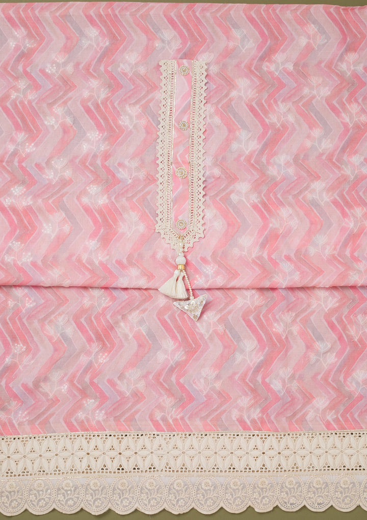 Pink Threadwork Cotton Unstitched Salwar Suit-koskii