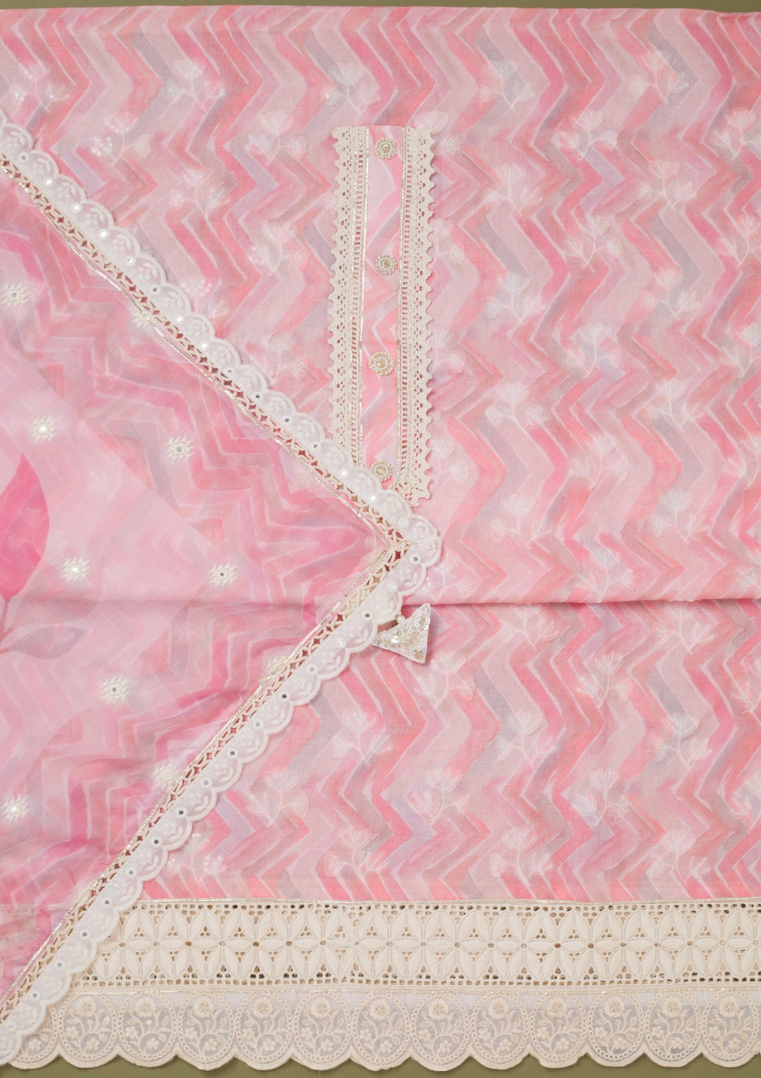 Pink Threadwork Cotton Unstitched Salwar Suit-koskii