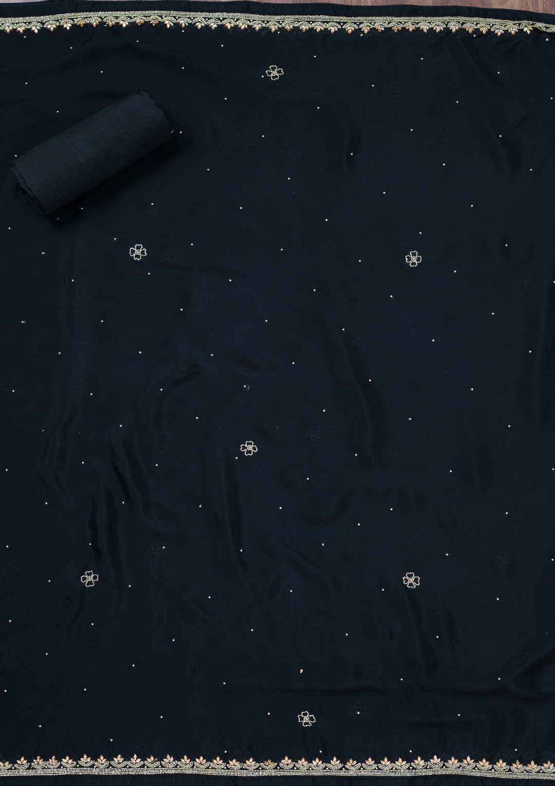 Black Stonework Chinon Unstitched Salwar Suit-Koskii