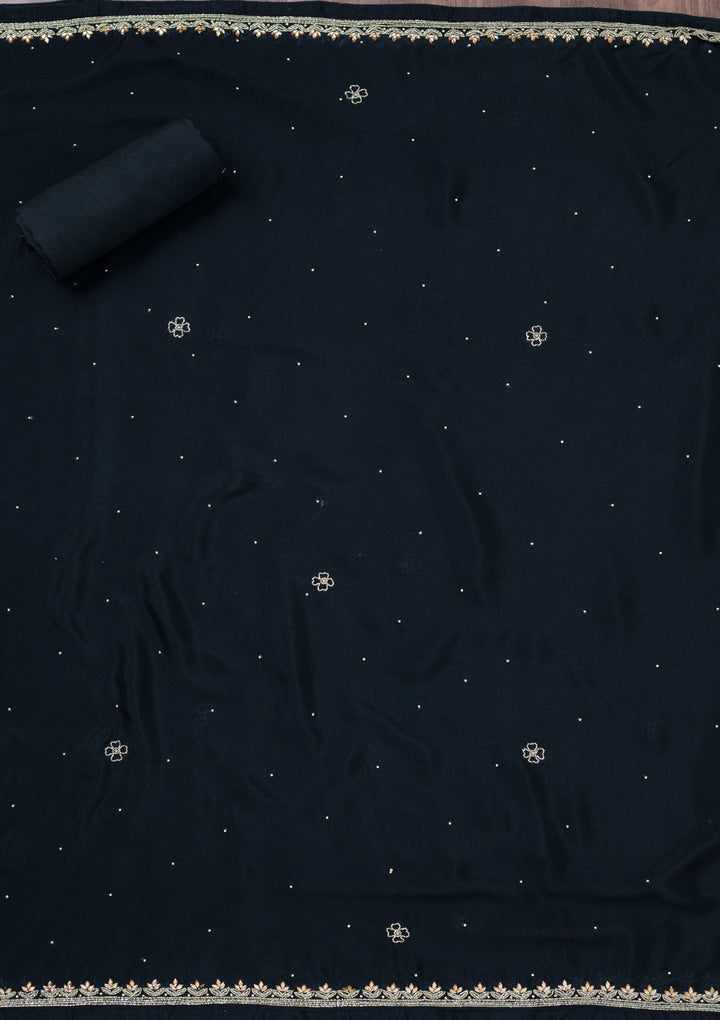 Black Stonework Chinon Unstitched Salwar Suit-Koskii