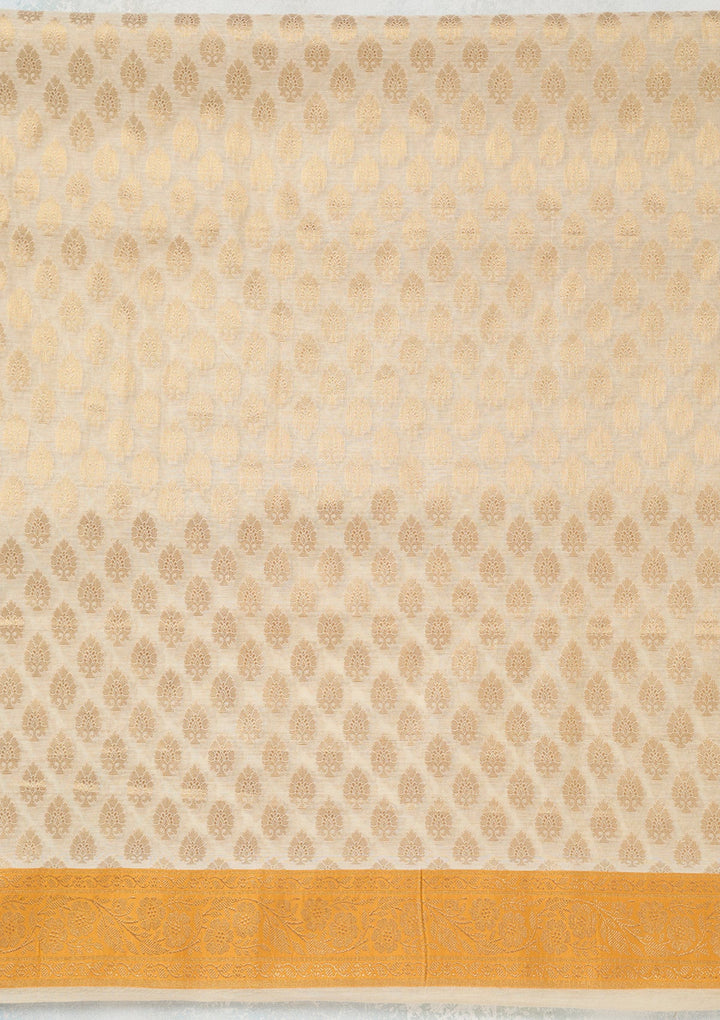 Beige Zariwork (Gold) Banarasi Unstitched Salwar Suit