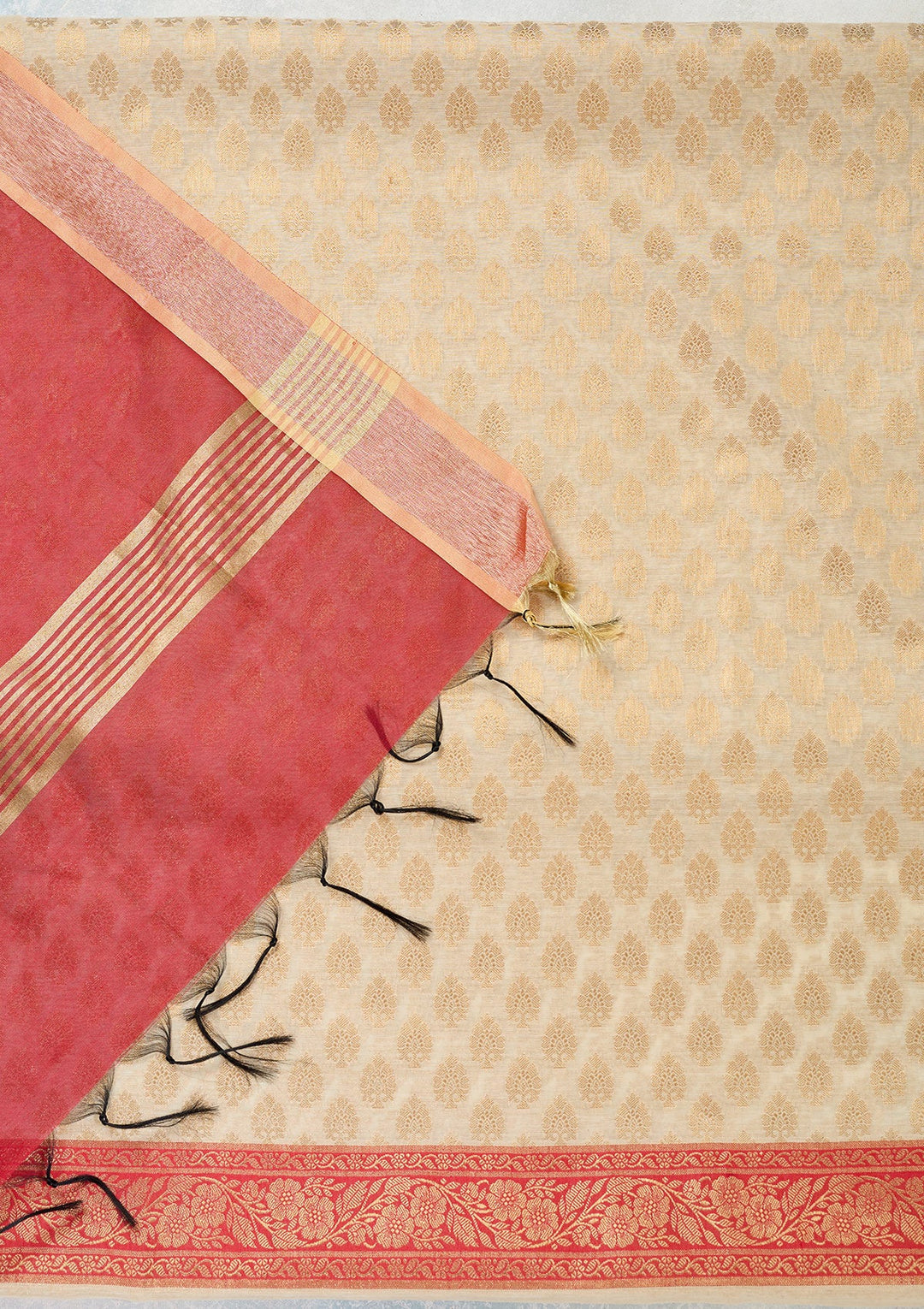 Beige Zariwork (Gold) Banarasi Unstitched Salwar Suit-Koskii