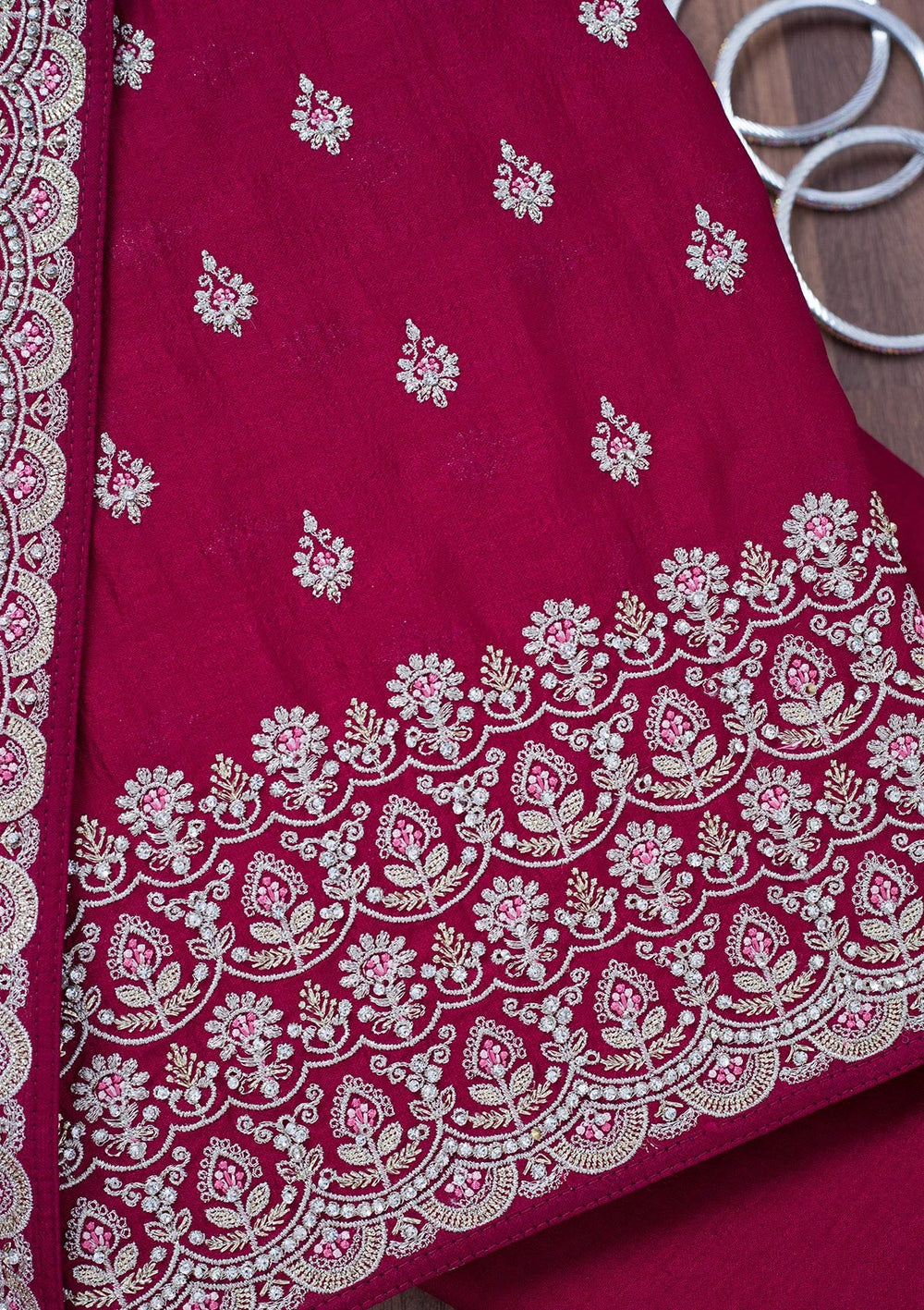 Maroon Zariwork Soft Raw Silk Unstitched Salwar Suit-Koskii