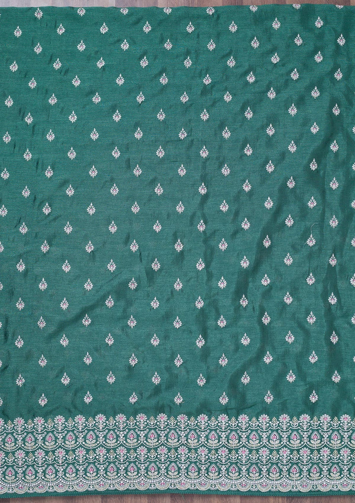Sea Green Zariwork Soft Raw Silk Unstitched Salwar Suit-Koskii