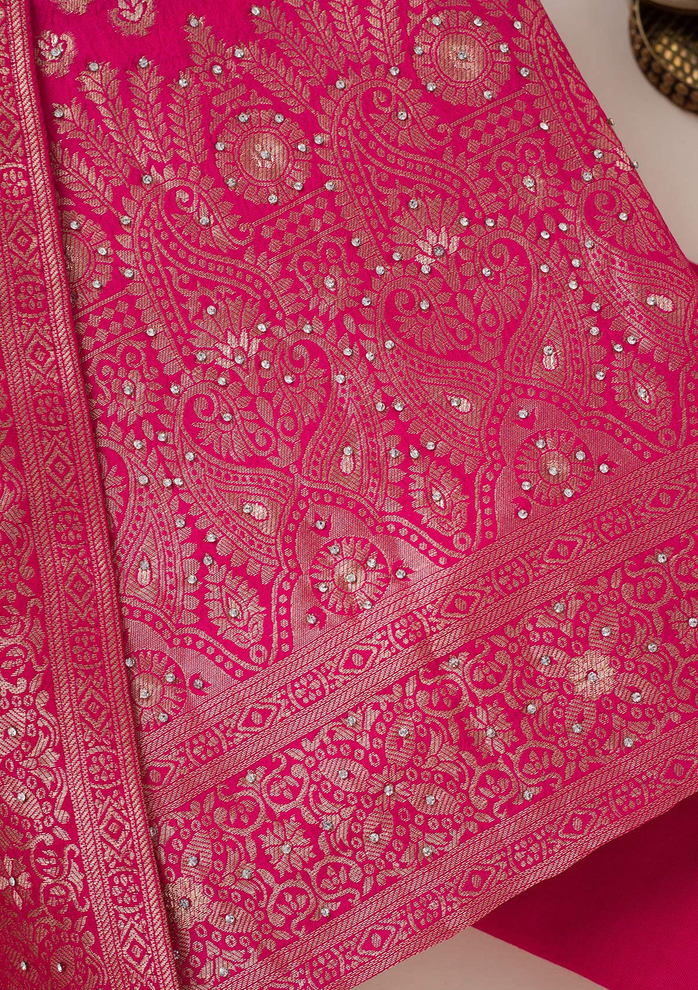 Rani Pink Zariwork Art Silk Unstitched Salwar Suit-koskii