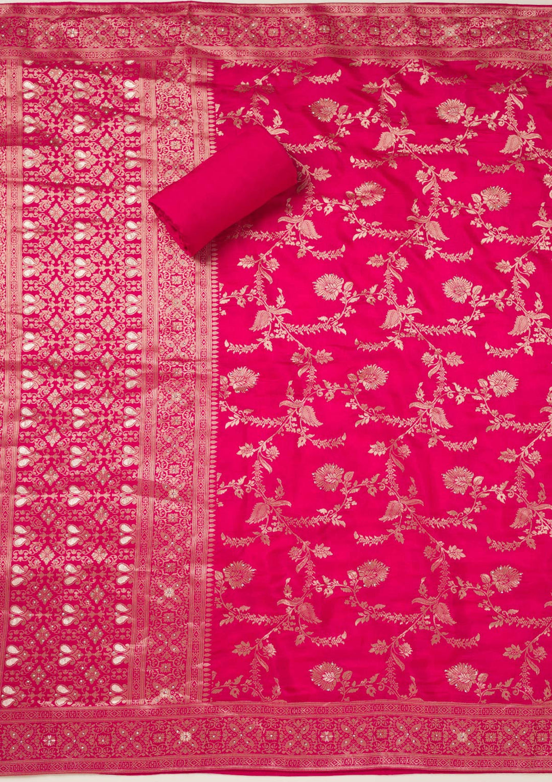 Rani Pink Zariwork Art Silk Unstitched Salwar Suit-koskii