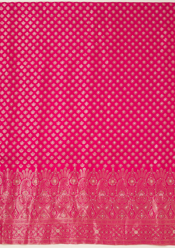 Rani Pink Zariwork Art Silk Unstitched Salwar Suit-koskii