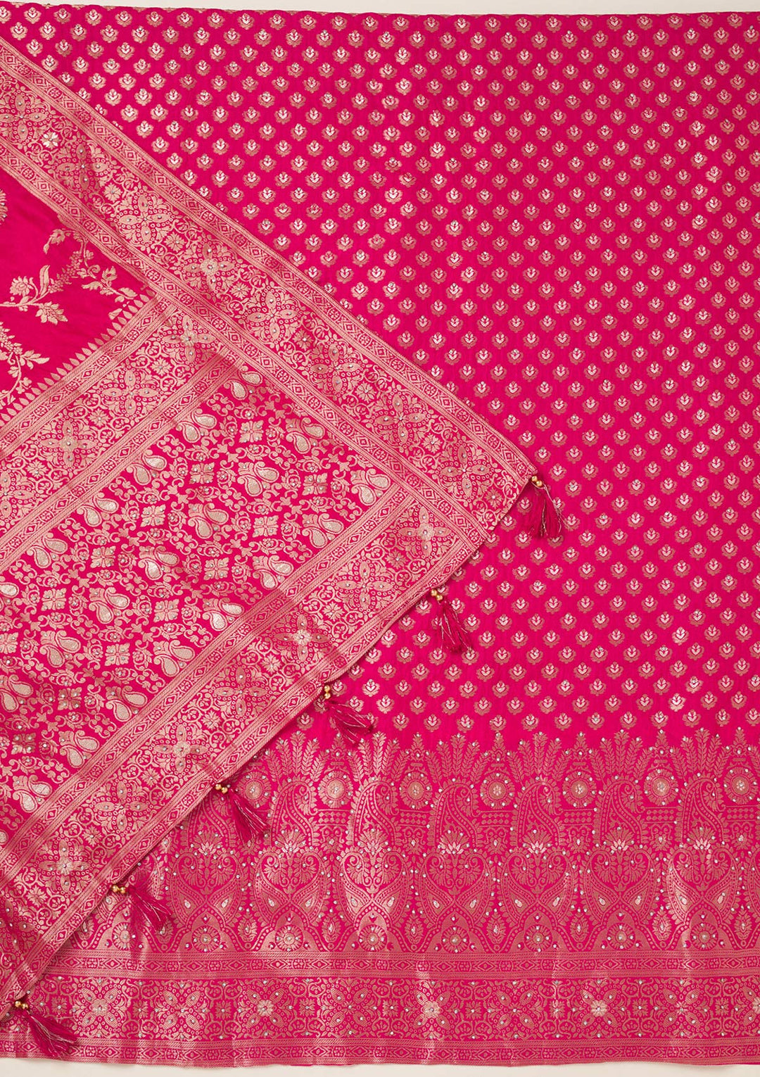 Rani Pink Zariwork Art Silk Unstitched Salwar Suit-koskii