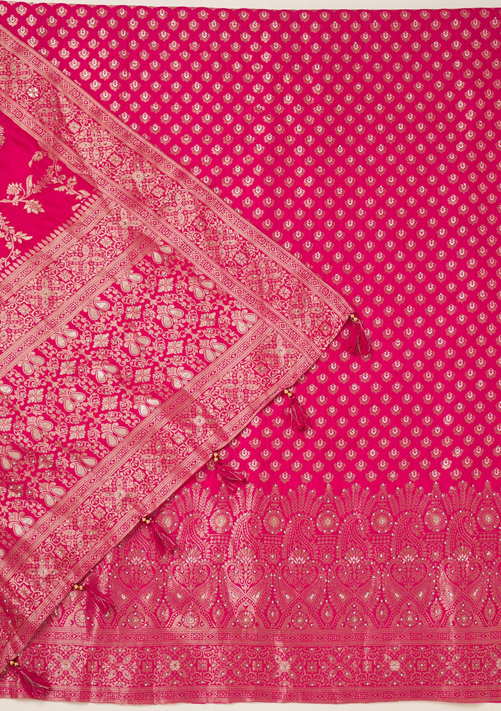 Rani Pink Zariwork Art Silk Unstitched Salwar Suit-koskii