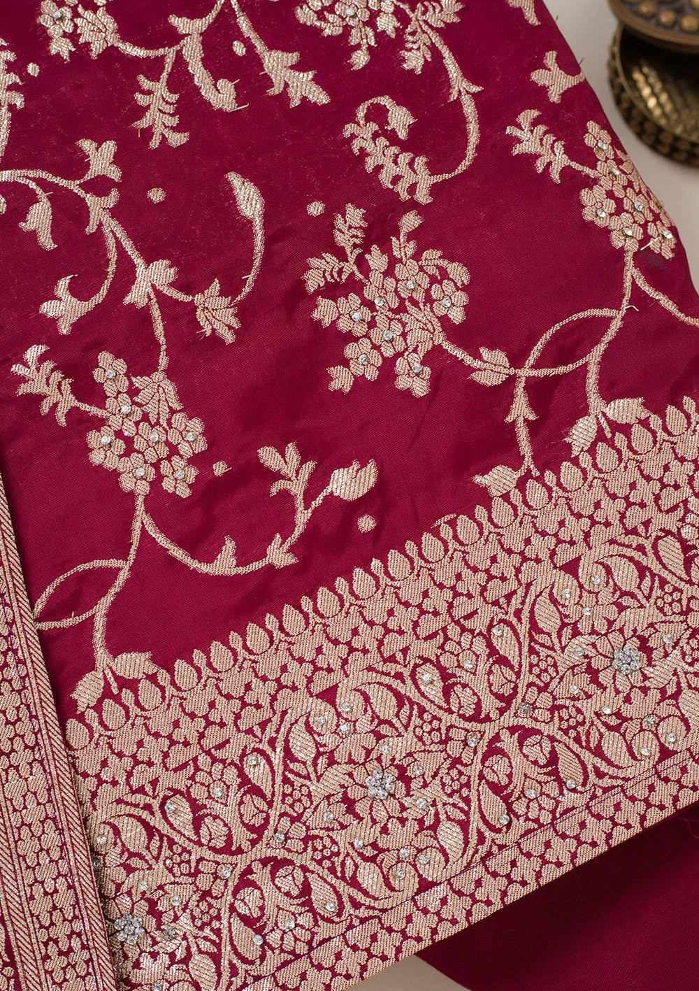 Maroon Zariwork Semi Crepe Unstitched Salwar Suit-koskii