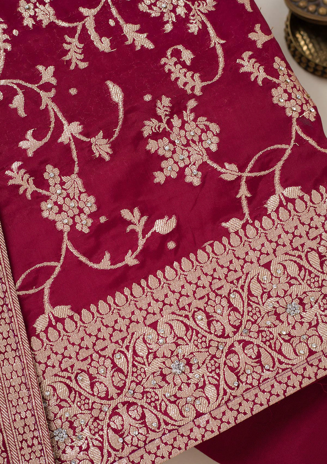 Maroon Zariwork Semi Crepe Unstitched Salwar Suit-koskii