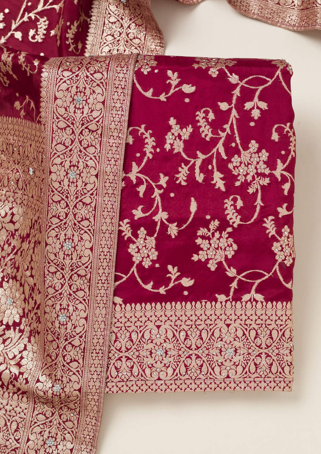 Maroon Zariwork Semi Crepe Unstitched Salwar Suit-koskii
