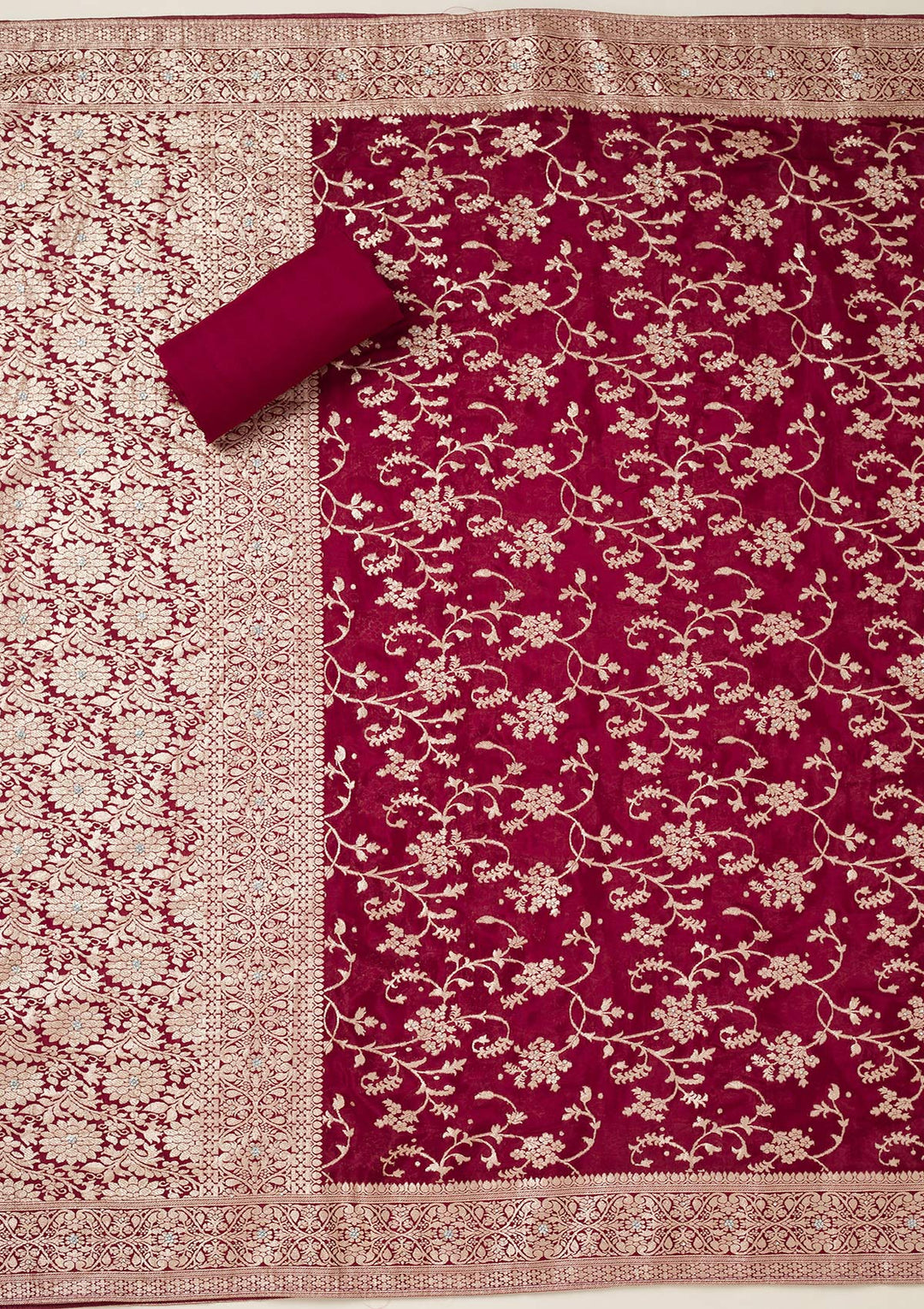 Maroon Zariwork Semi Crepe Unstitched Salwar Suit-koskii