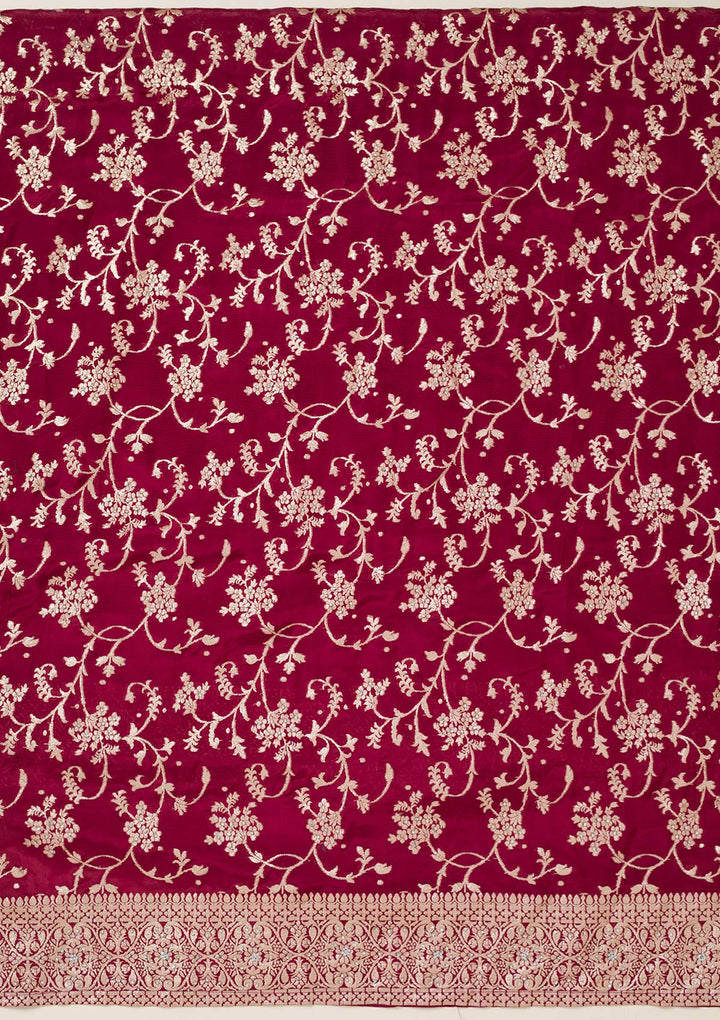 Maroon Zariwork Semi Crepe Unstitched Salwar Suit-koskii