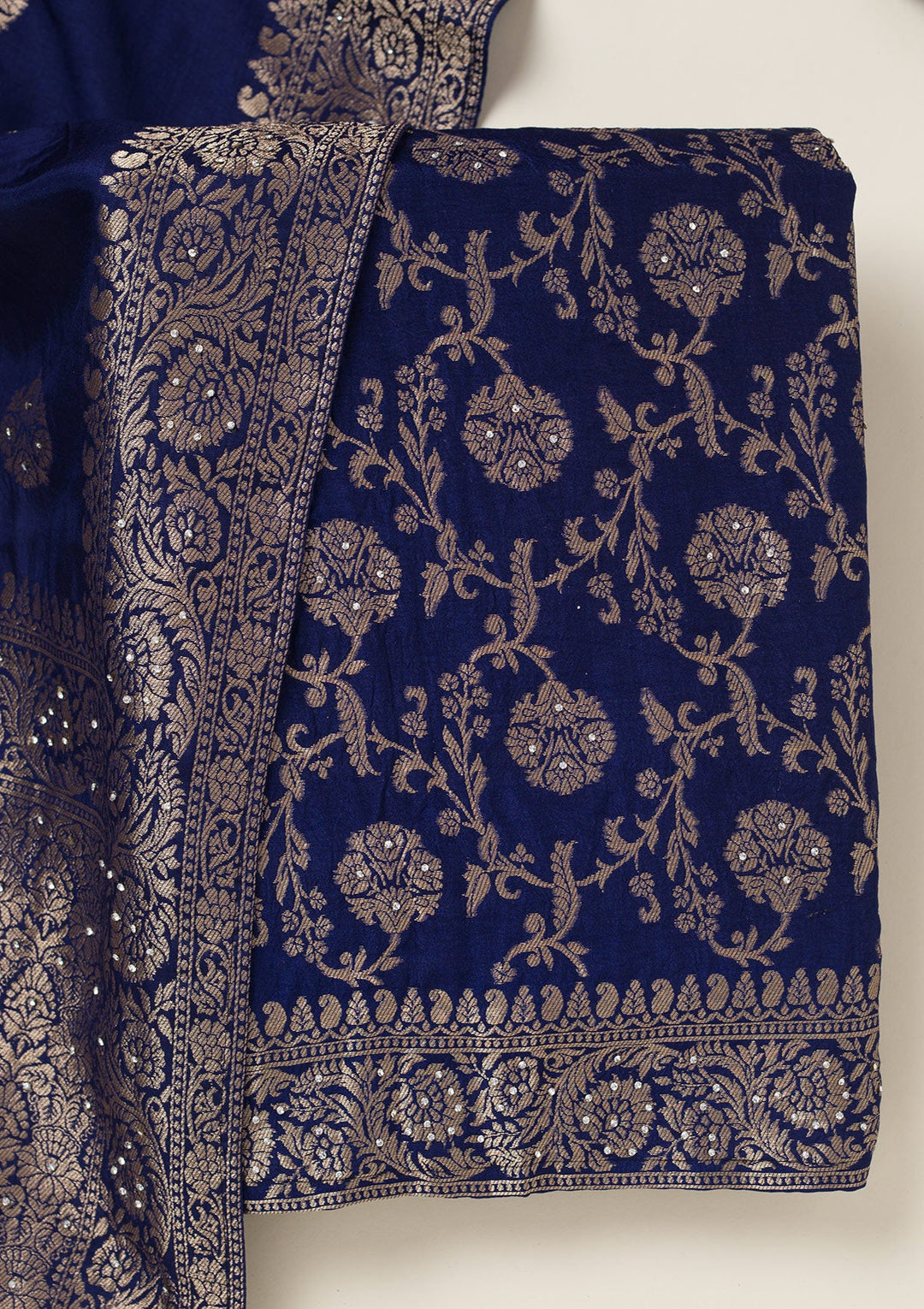 Navy Blue Zariwork Dola Silk Unstitched Salwar Suit-koskii