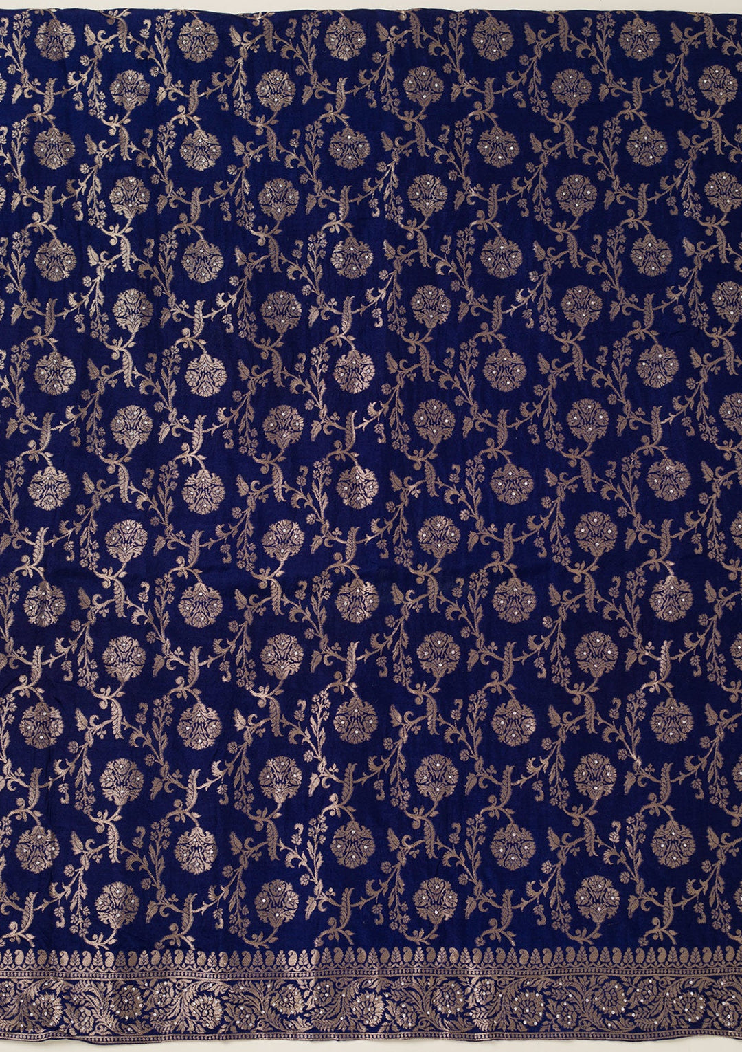 Navy Blue Zariwork Dola Silk Unstitched Salwar Suit-koskii