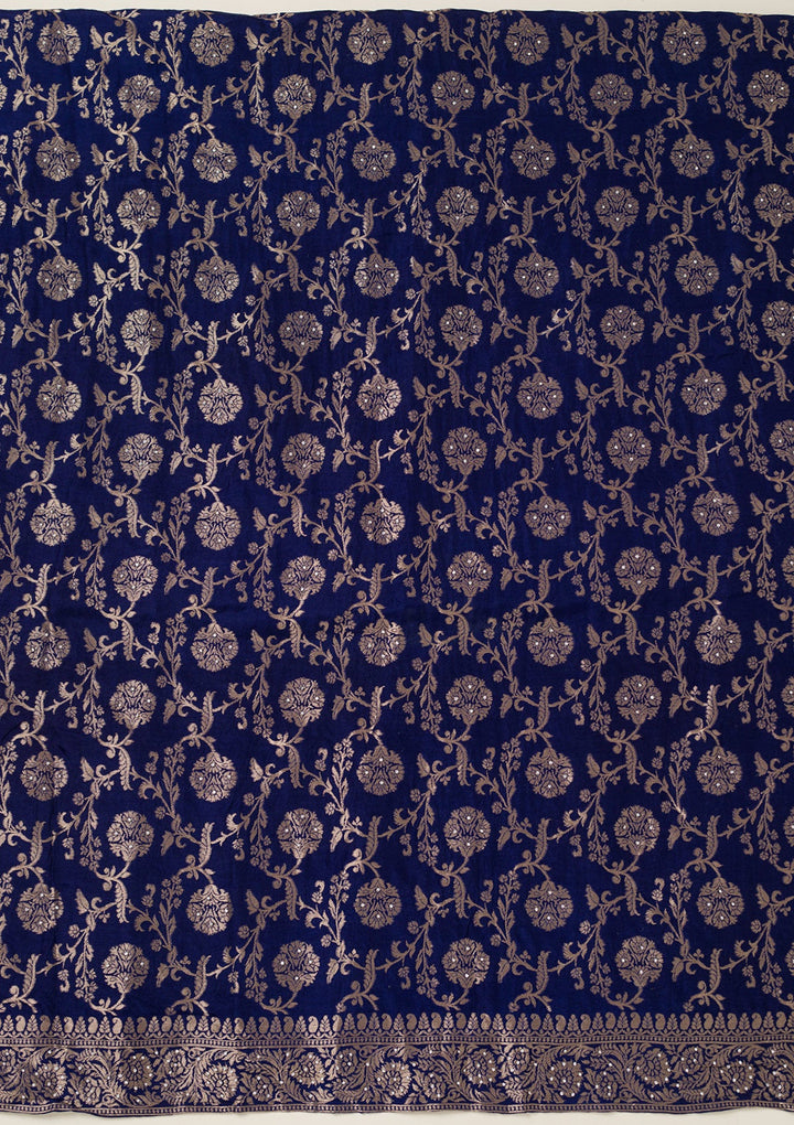 Navy Blue Zariwork Dola Silk Unstitched Salwar Suit-koskii