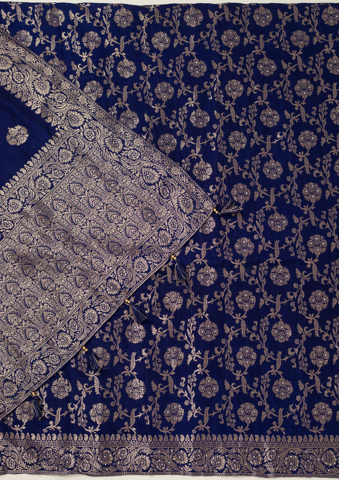 Navy Blue Zariwork Dola Silk Unstitched Salwar Suit-koskii