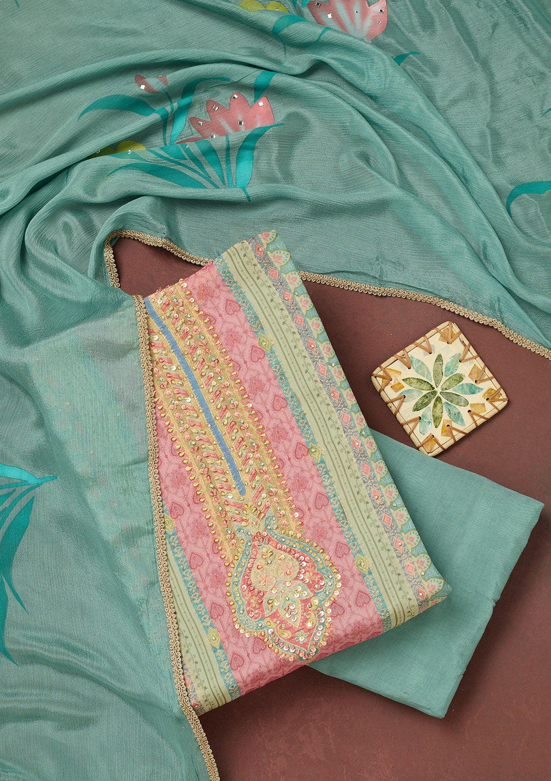 Maroon Threadwork Chiffon Saree-koskii