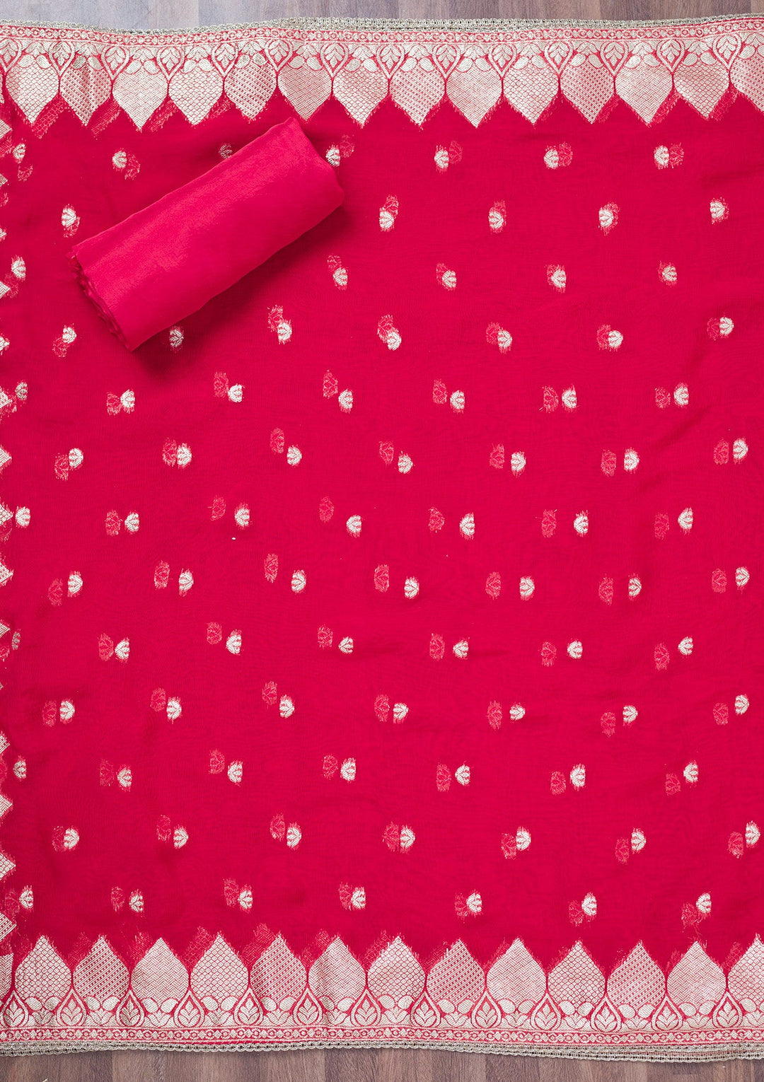 Red Cutdana Tissue Unstitched Salwar Suit-Koskii