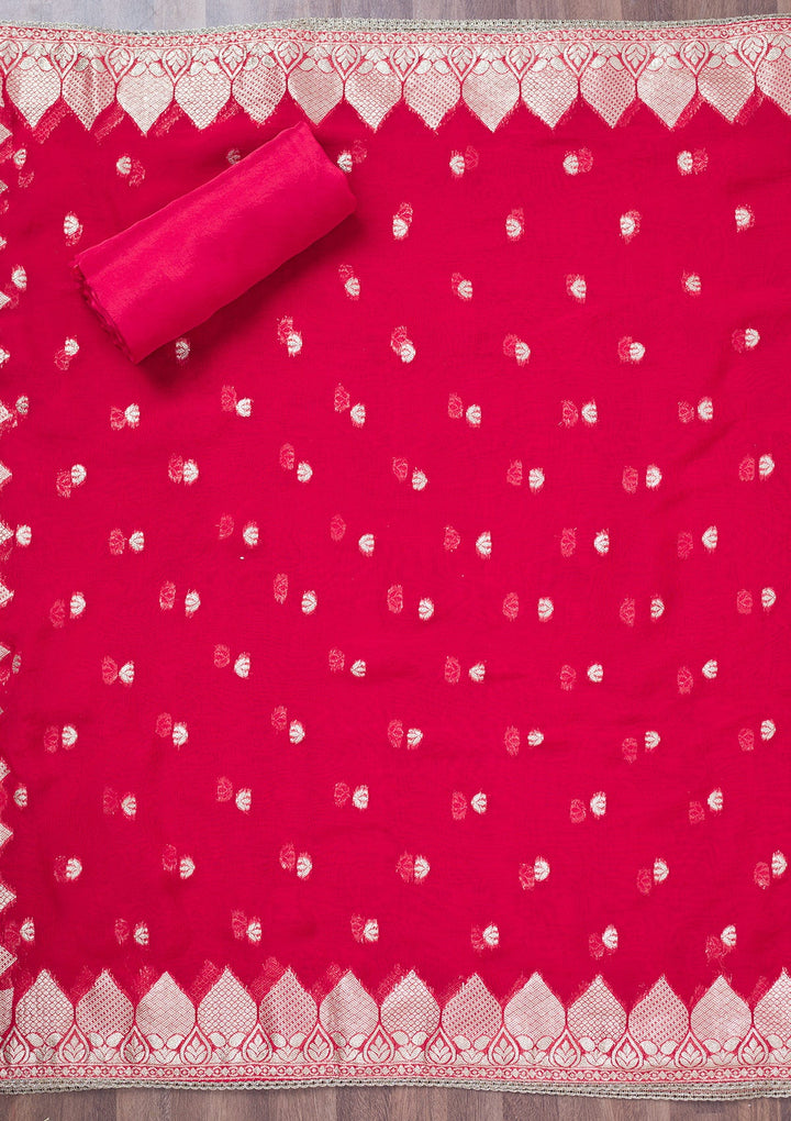 Red Cutdana Tissue Unstitched Salwar Suit-Koskii