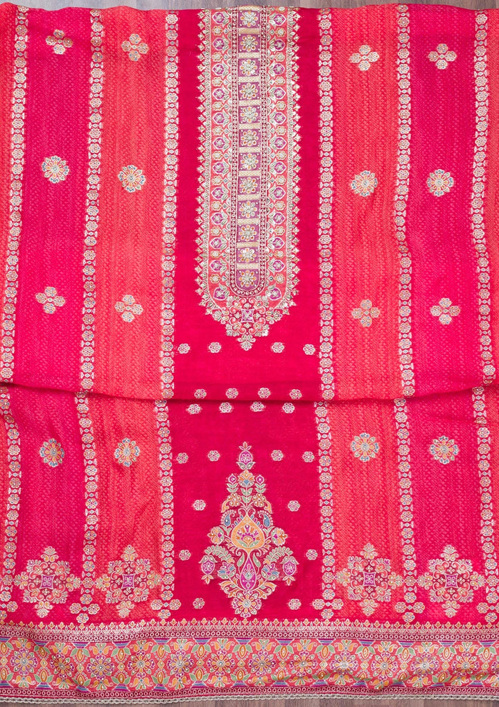 Red Cutdana Tissue Unstitched Salwar Suit-Koskii